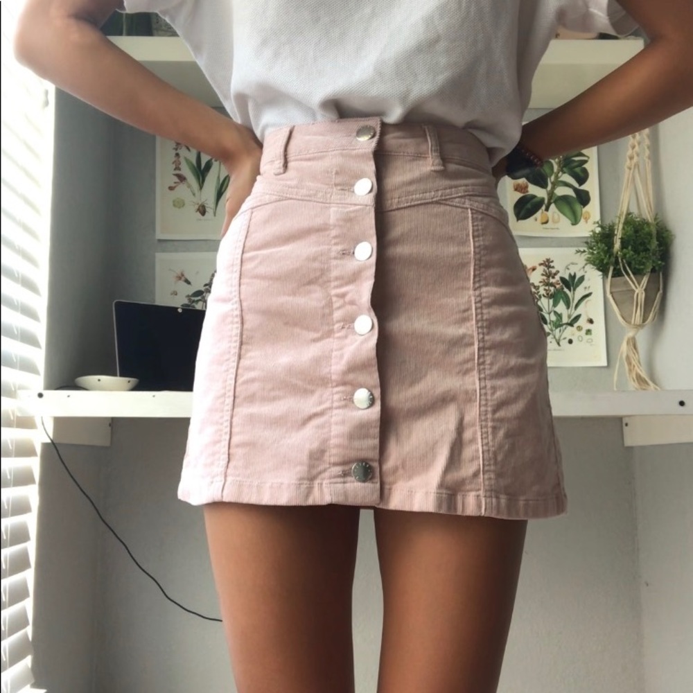dusty pink corduroy button up skirt